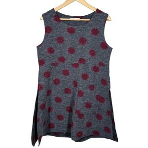 Y2K Cut Loose Red Polka Dot Babydoll Tunic Top Pullover Wool‎ Blend Gray M
